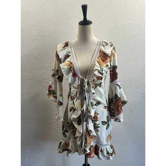 Empress Brasil Isabel Floral Ruffle Mini Dress Tie Front Size S One Size - Picture 7 of 16